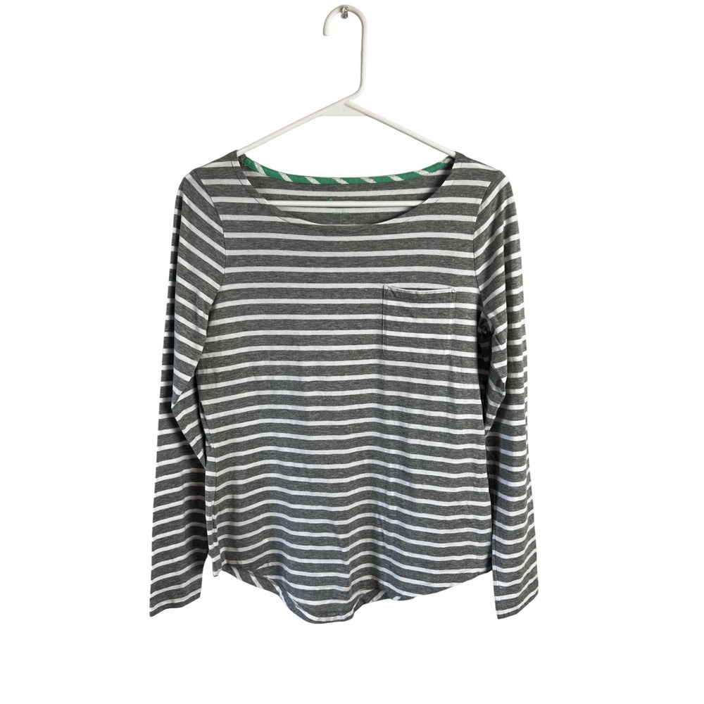 Boden Striped‎ Crew Neck Top Size 6 Long Sleeve Cotton Gray White Casual